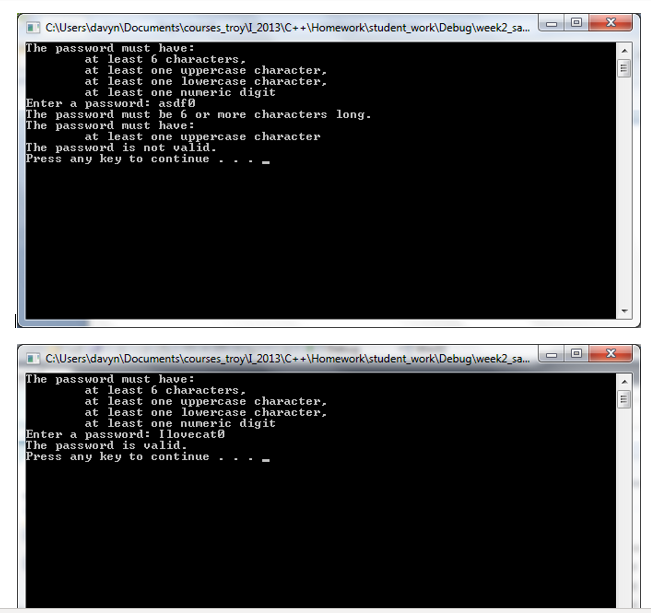 image below. My output and code is below. When password does not