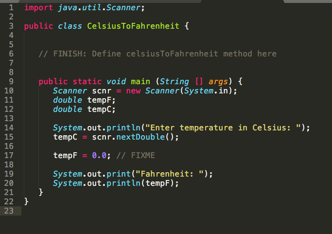 Temperature conversion. Complete the program by writing and calling a method that