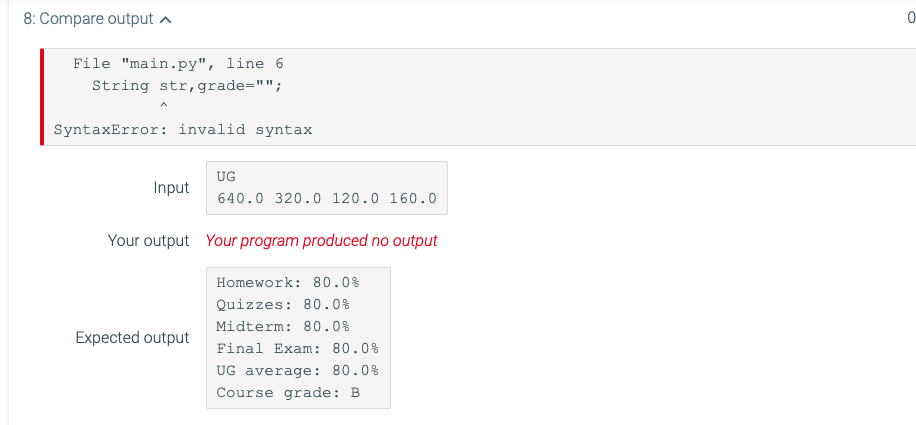 student status must be UG, Gor DL 3: Compare output A 0/2