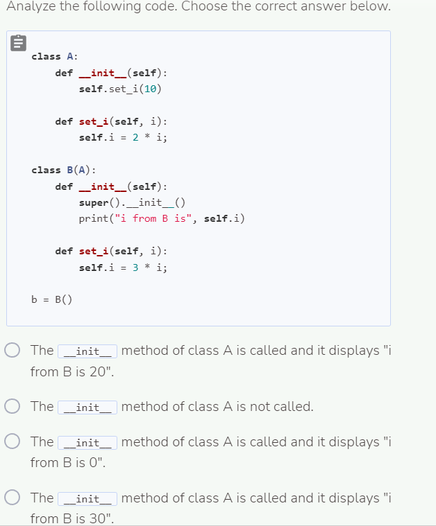 python The method of class A is called and it displays "i
