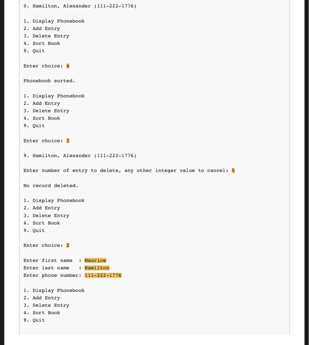 each person in the phone book. The "phonebook" will be stored in