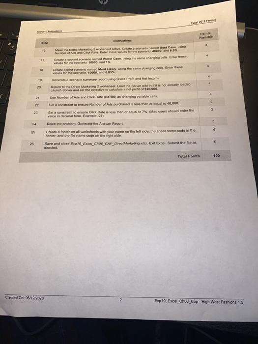 I need solution. Grade In Exp19_Excel_Ch06_Cap_High_West_Fashions Project Description: You are the digital