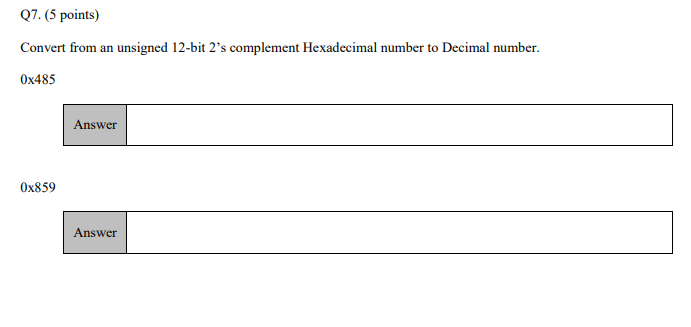  Convert from an unsigned 12-bit 2's complement Hexadecimal number to Decimal