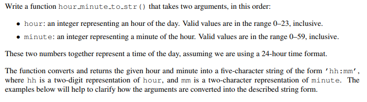 In python 3.7.2 Write a function hour minute.to.strthat takes two arguments, in