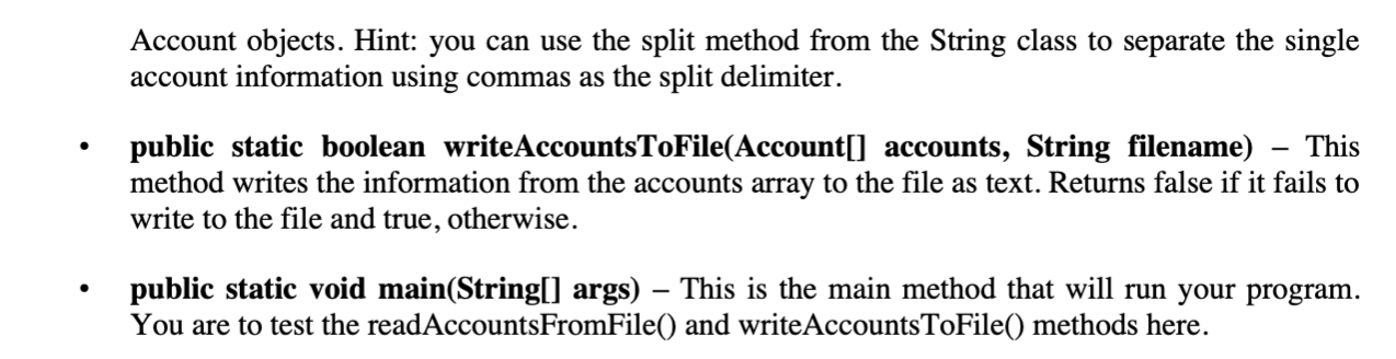 that follows the requirements for each class listed below. Class Address: Create
