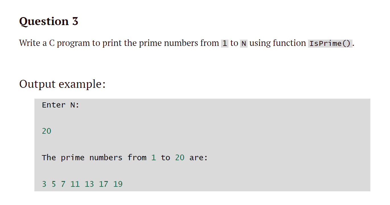  Question 3 Write a C program to print the prime numbers