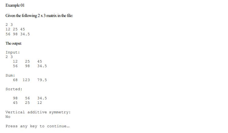  using c++ Example 01 Given the following 2 x 3 matrix