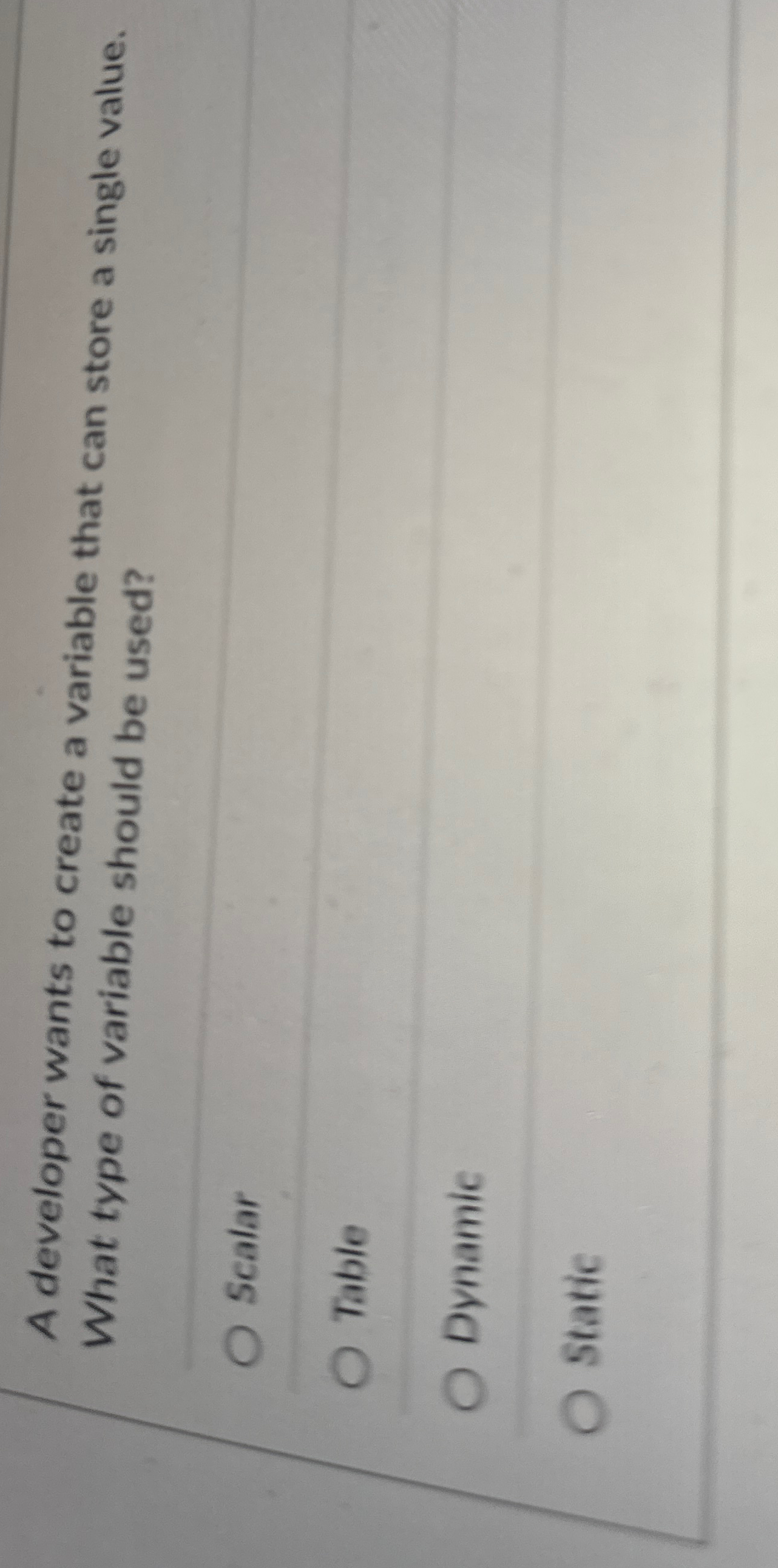  A developer wants to create a variable that can store a