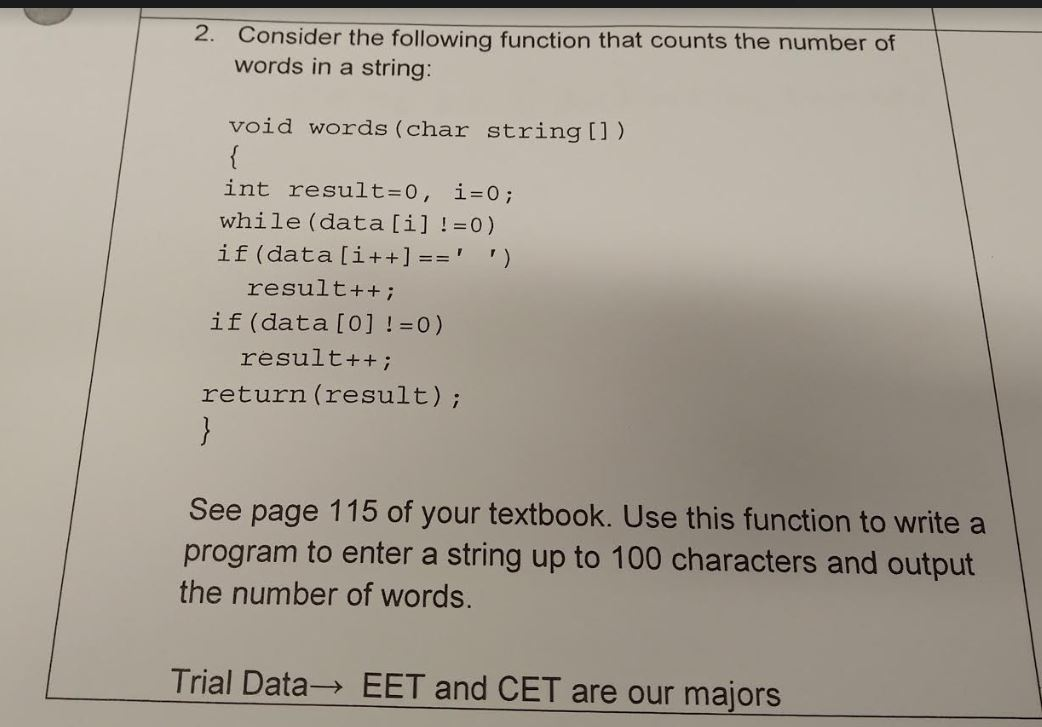 this program should be in CCS Consider the following function that counts