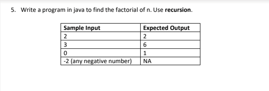 JAVA OOP 5. Write a program in java to find the factorial