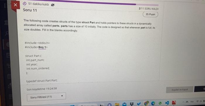  The following code creates structs of the type struct Part and