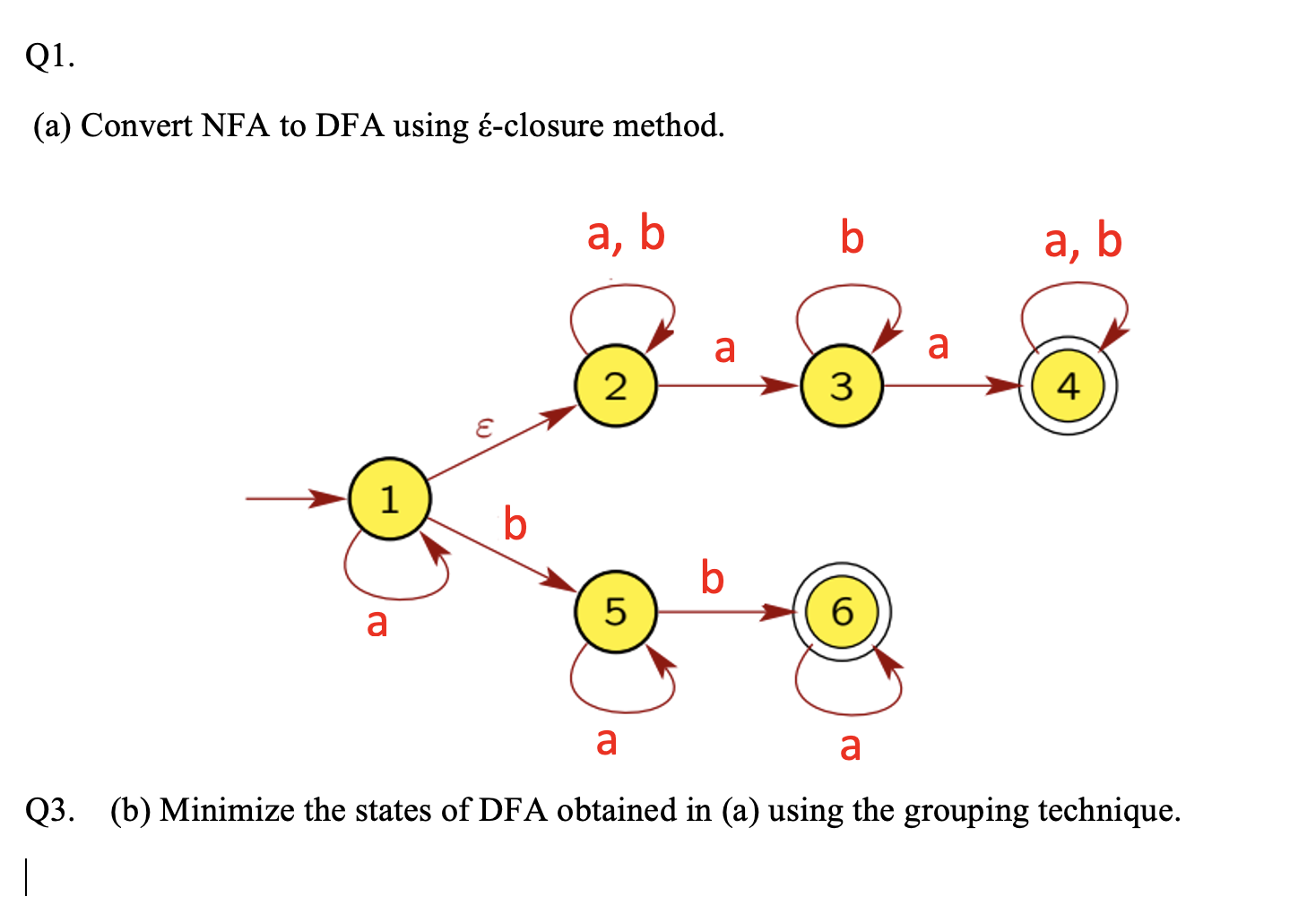 Q1. (a) Convert NFA to DFA using -closure method. a, b