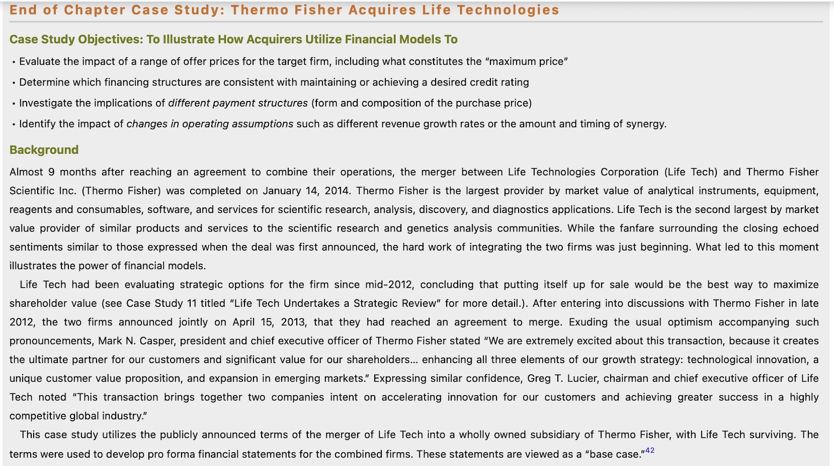 Case Study Objectives: To Illustrate How Acquirers Utilize Financial Models To