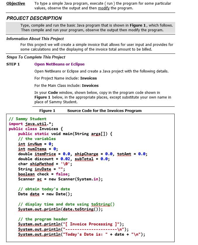  objective To type a simple Java program, execute (run) the program