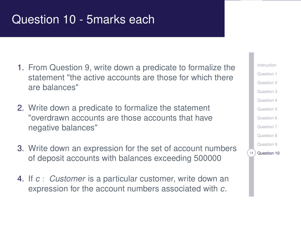 10 Question 3 - 2marks each Instruction Question 1 Question 2 Question