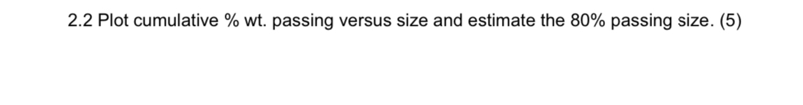  2.2 Plot cumulative % wt. passing versus size and estimate the