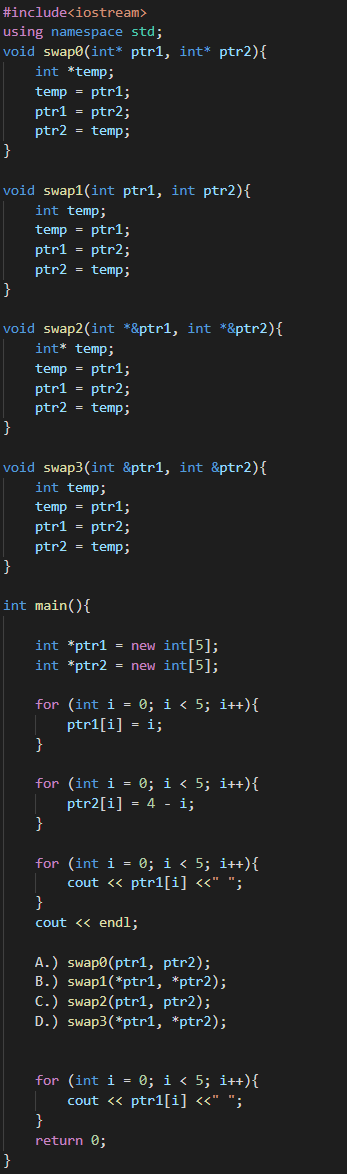 C++ 1. A?B?C?D? which one is correct 2. 3A, 3B #include using