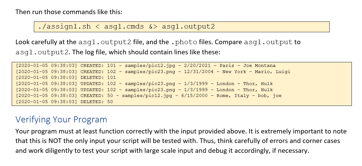 assignment, you will use bash to create a simple photo inventory system.