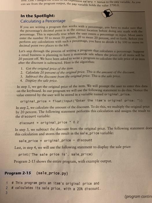 the Spotlight programs and two Programming Problems. 1. In The Spotlight-Calculating a