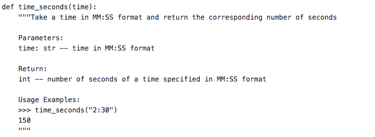 Help! using python def time_seconds (time) ""'Take a time in MM:SS format