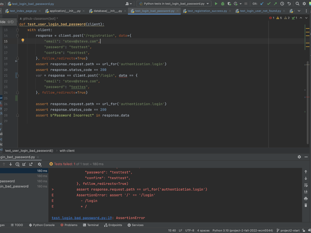 '/ /registration' != '/login' Expected :'/login' Actual :'/ /registration' please help fix