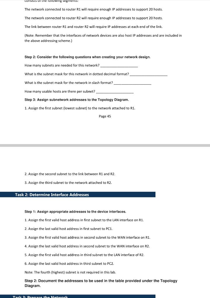 and also the codes. Topology Diagram Addressing table Page 44 In this