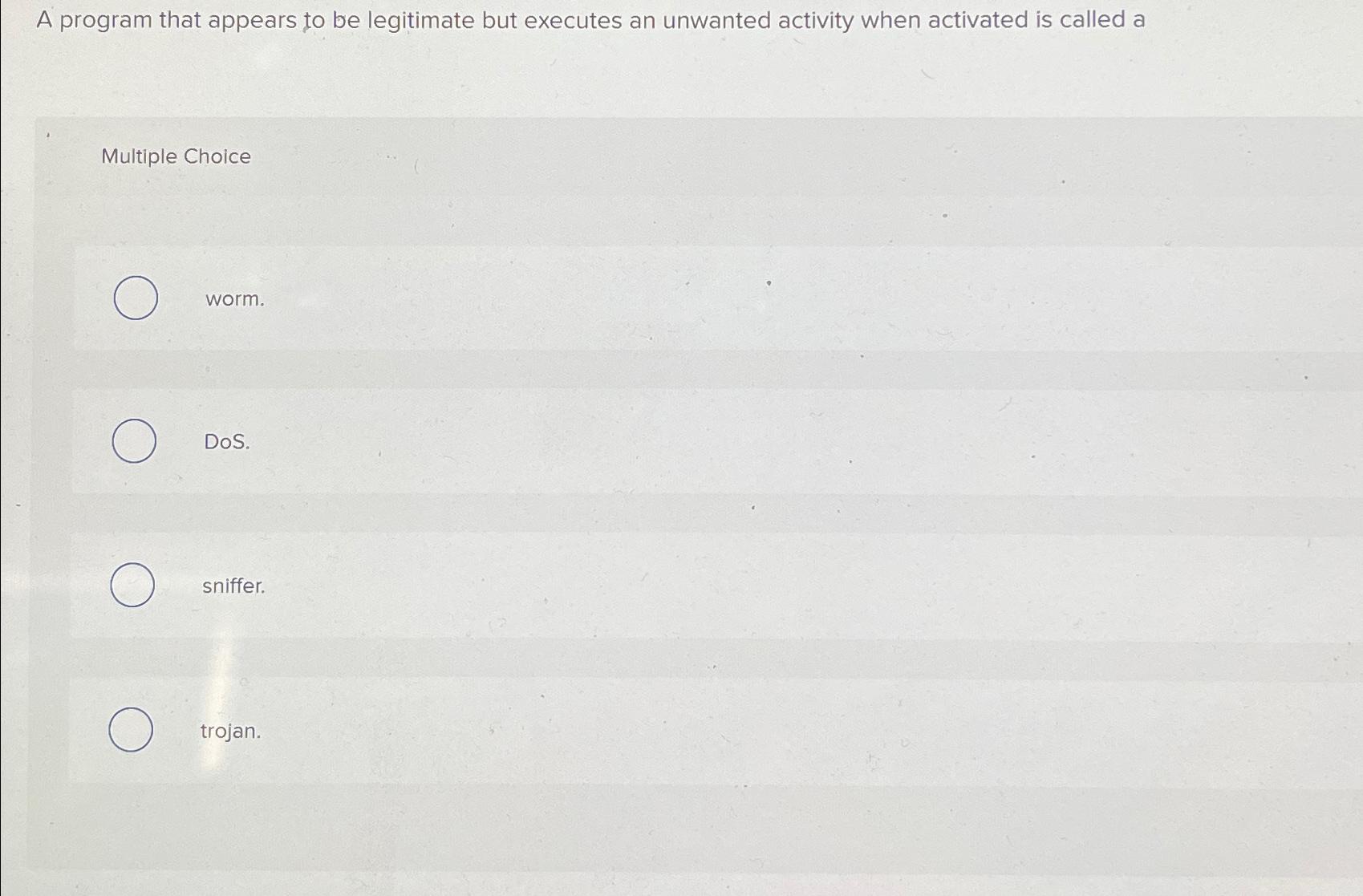  A program that appears to be legitimate but executes an unwanted