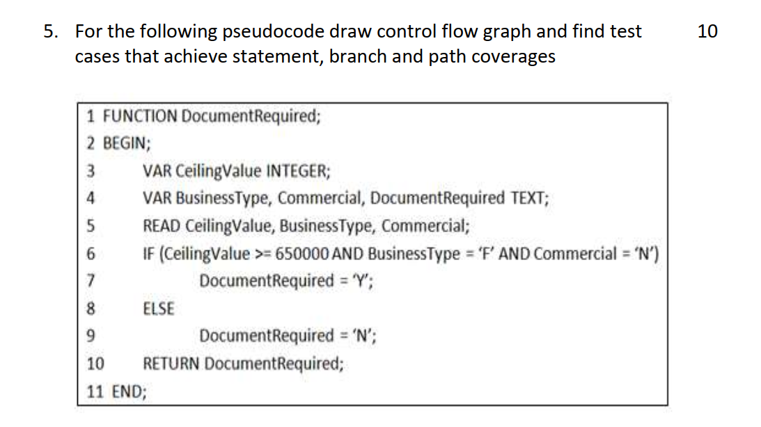 Draw control flow graph and give test cases that achieve statement, branch