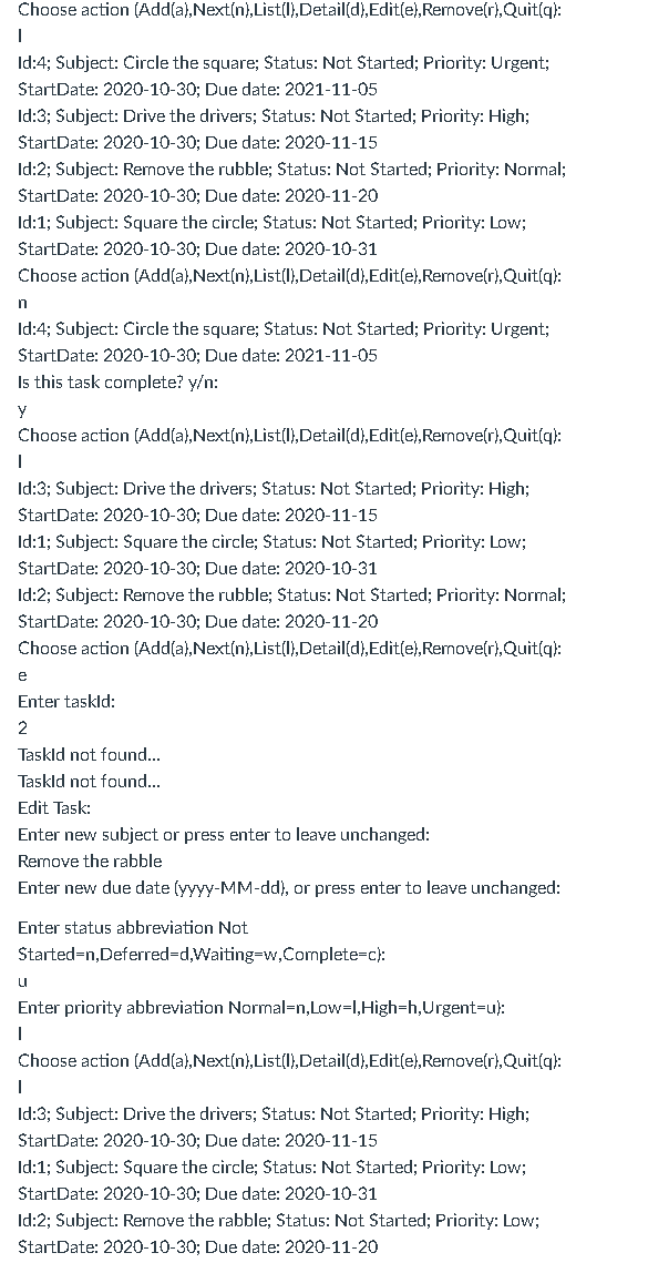 member attributes in Task use enum types Status and Priority, as defined