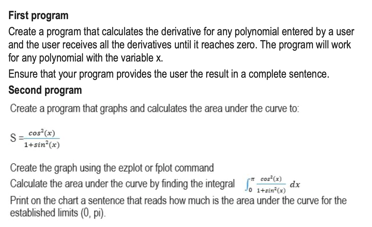 MATLAB ONLY!!! WRITE IN COMPUTER SO I CAN COPY PASTE First program