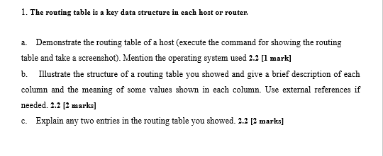  1. The routing table is a key data structure in each