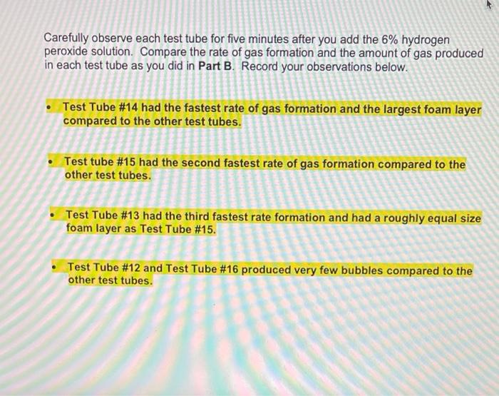 Effect of pH on Catalase Activity Complete the table below describing what