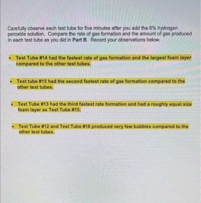 the amount of gas produced in each test tube as you did