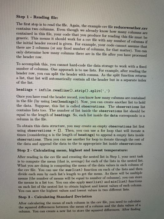 to calculate some statistics for a csv file. As an example, the