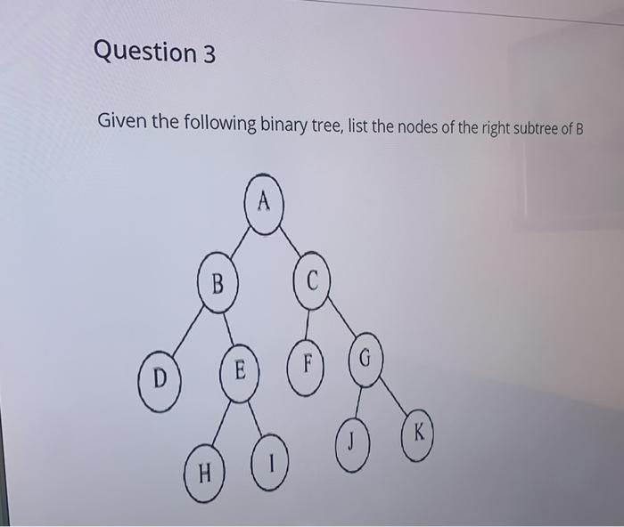 data sturucture Question 3 Given the following binary tree, list the nodes