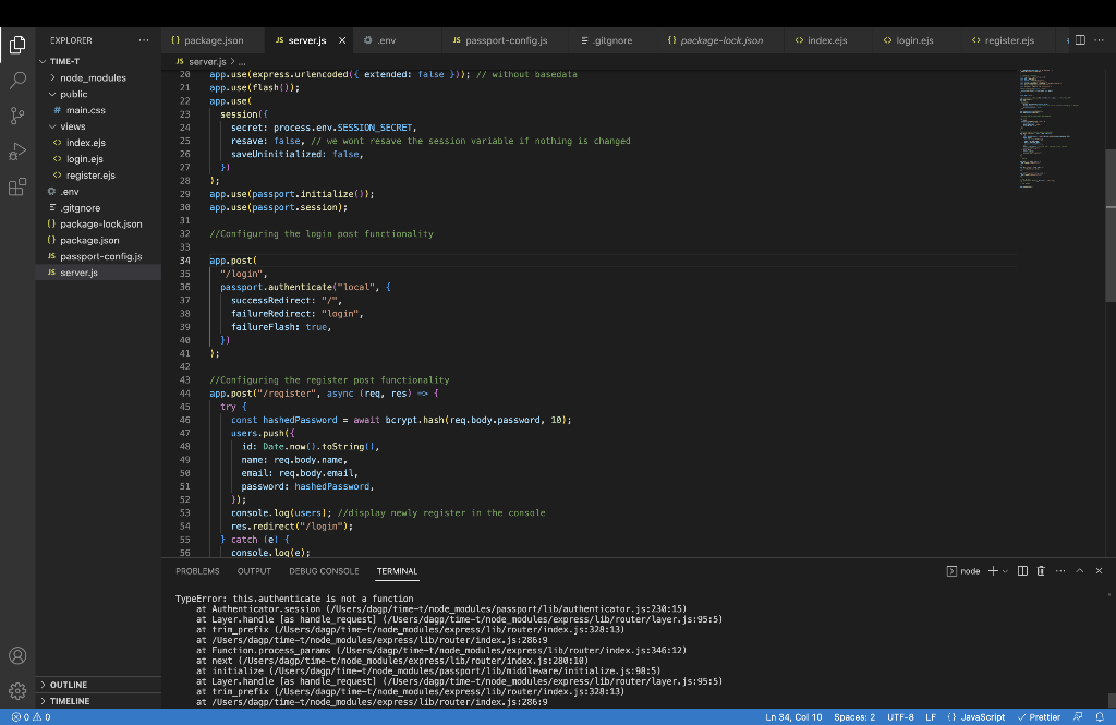 I need help with this error. TypeError: this.authenticate is not a function