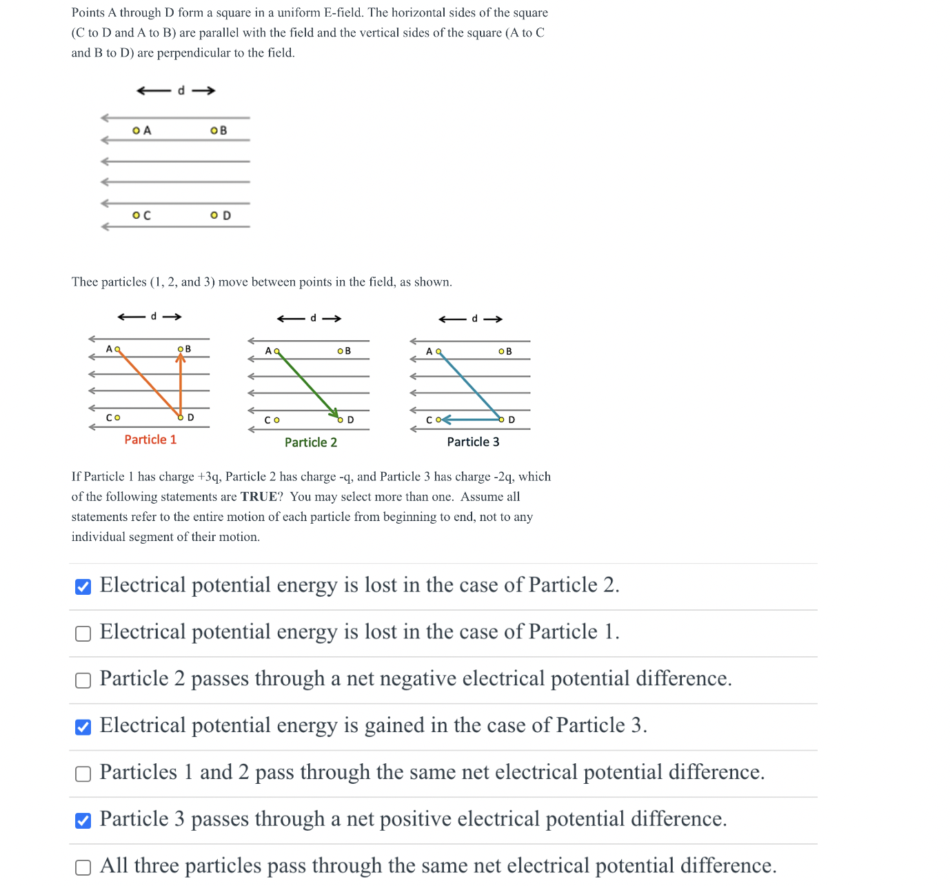  Points A through D form a square in a uniform E-field.