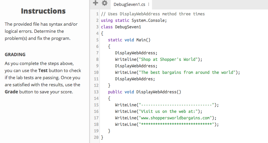 The provided file has syntax and/or logical errors. Determine the problem(s) and