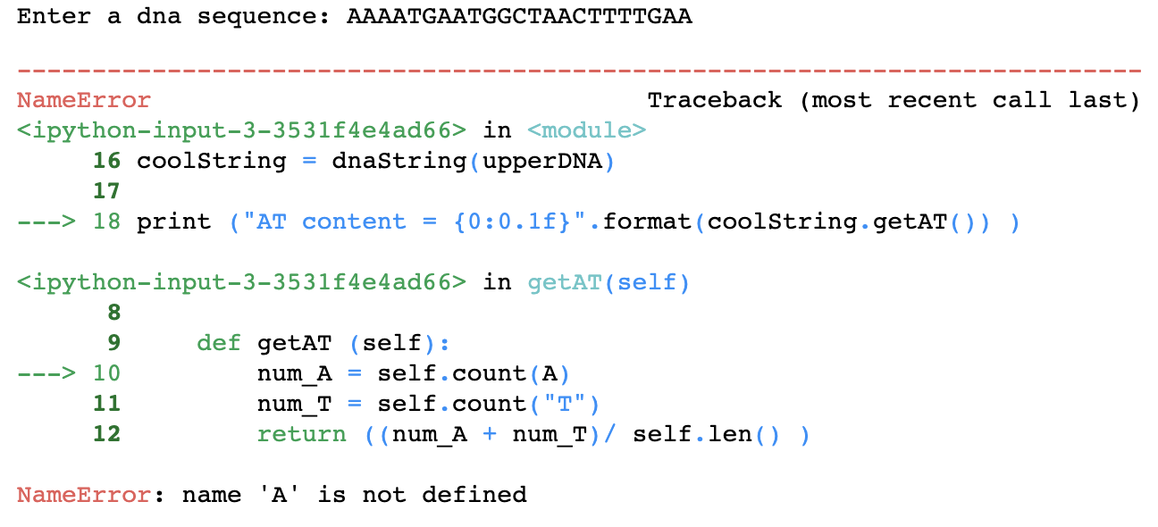 of the code should ask for a DNA sequence using the letters