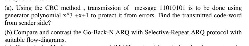  need it quick (a). Using the CRC method , transmission of