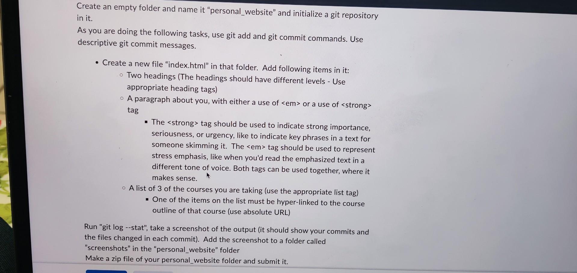 Create an empty folder and name it "personal_website" and initialize a