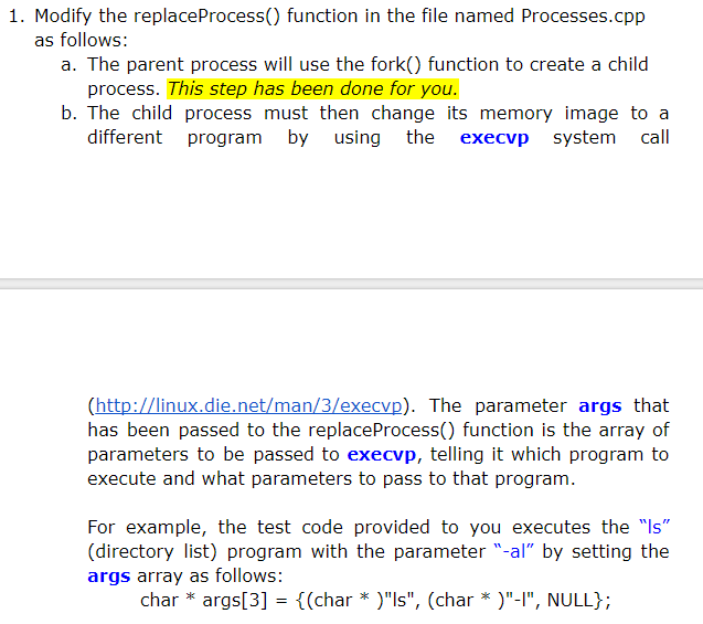 "Processes.h" using namespace std; pid_t process_id; /* * The starting point of