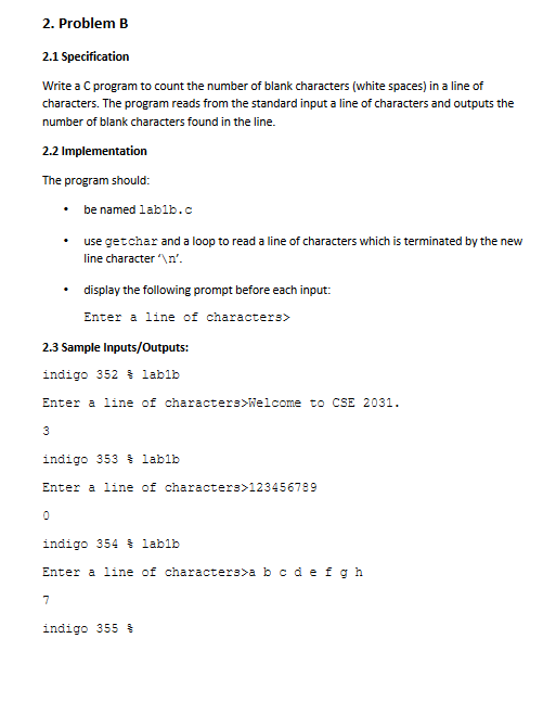  2. Problem B 2.1 Specification Write a C program to count