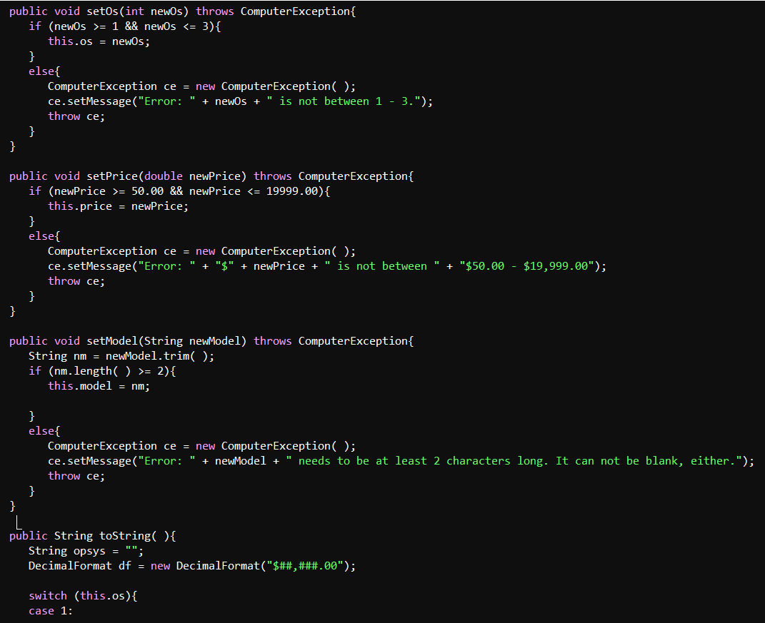 that you created for assignment 1(Computer.java ComputerException.java code below) However, you will