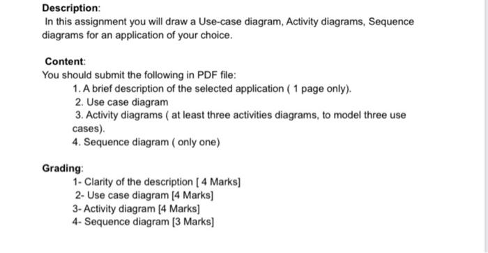  Description: In this assignment you will draw a Use-case diagram, Activity