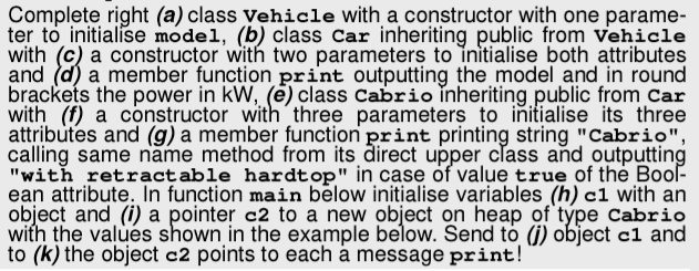 C++ classes and objects Complete right (a) class Vehicle with a constructor