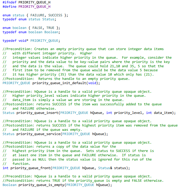 Write the implementation file, priority_queue.c, for the interface in the given header