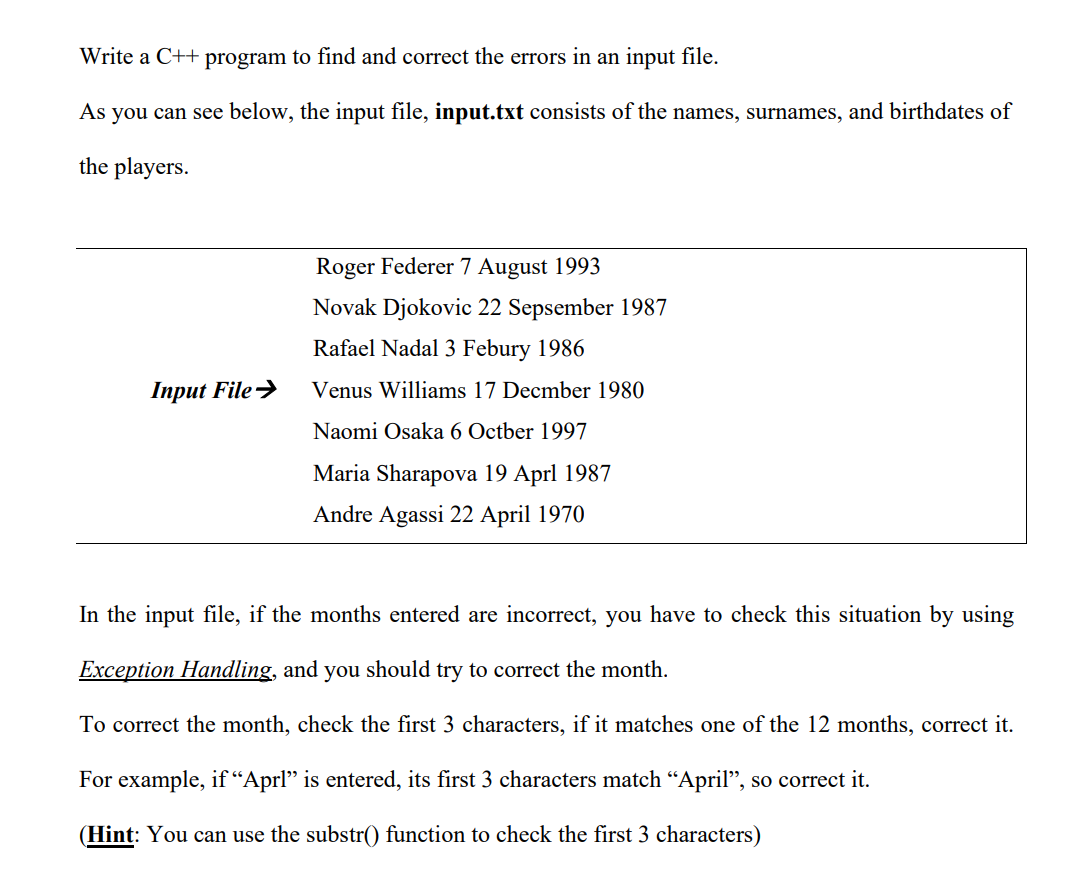 Please follow carefully all steps like; classes, constructors, exception handling everything. Please