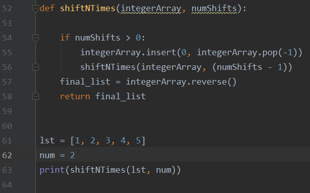 Python 3 I've built this function which is meant to shift a