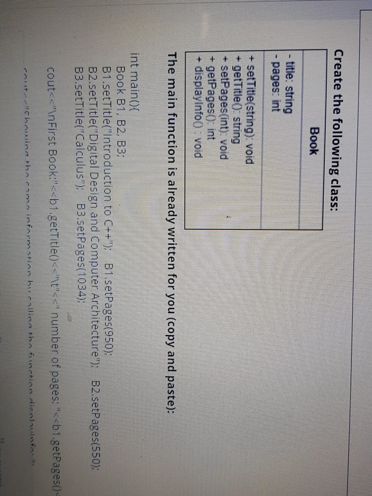  I need the solution quickly please Create the following class: Book